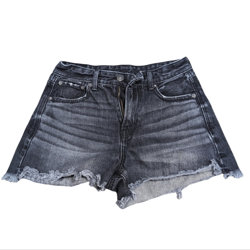 American Eagle Shorts Super High Hi‎ Rise Festival Faded Black Denim Cutoff sz 0